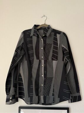Etro Black & White Geometric-Stripe cotton Button-Down Shirt